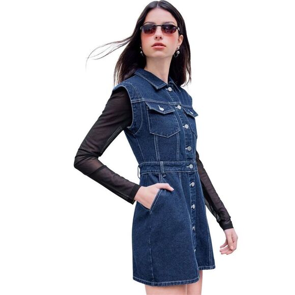 NWT Cider Denim Sleeveless Button Down Mini Dress Medium / 6 - Picture 1 of 8